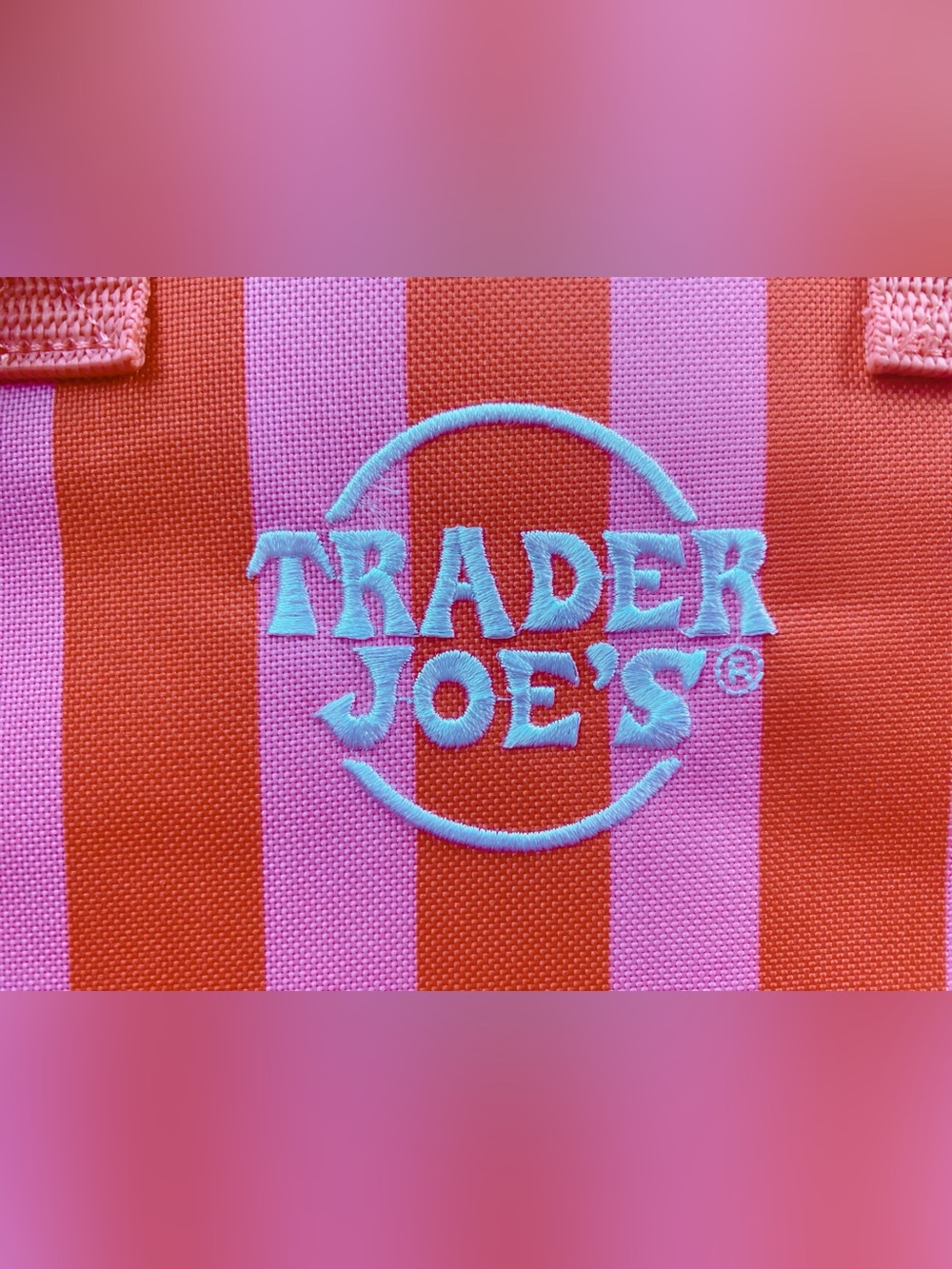 Trader Joe's Pink & Coral Striped Insulated Tote - Picture 2 of 3
